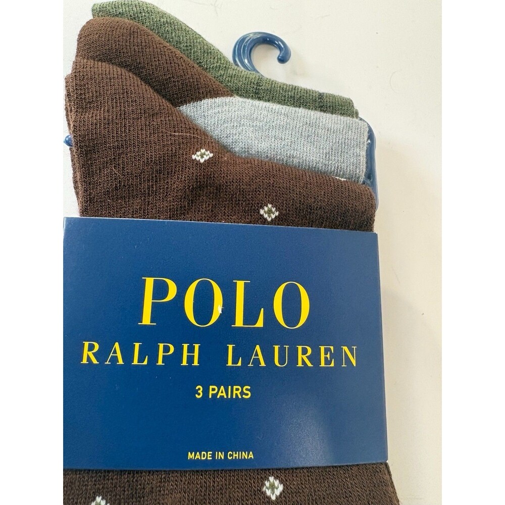Polo Ralph Lauren Mens Dress Socks 3 Pack 10-13 Brown Gray Olive Green NWT